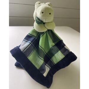 Carters Crocodile Alligator Dino Baby Lovey Security Blanket Blue Green Plaid